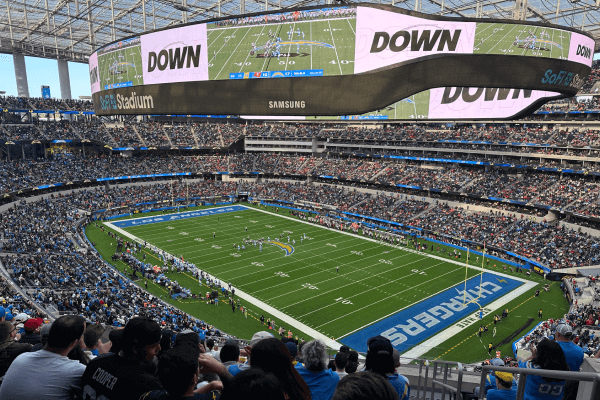Wide view of SoFi Stadium during an LA Chargers game